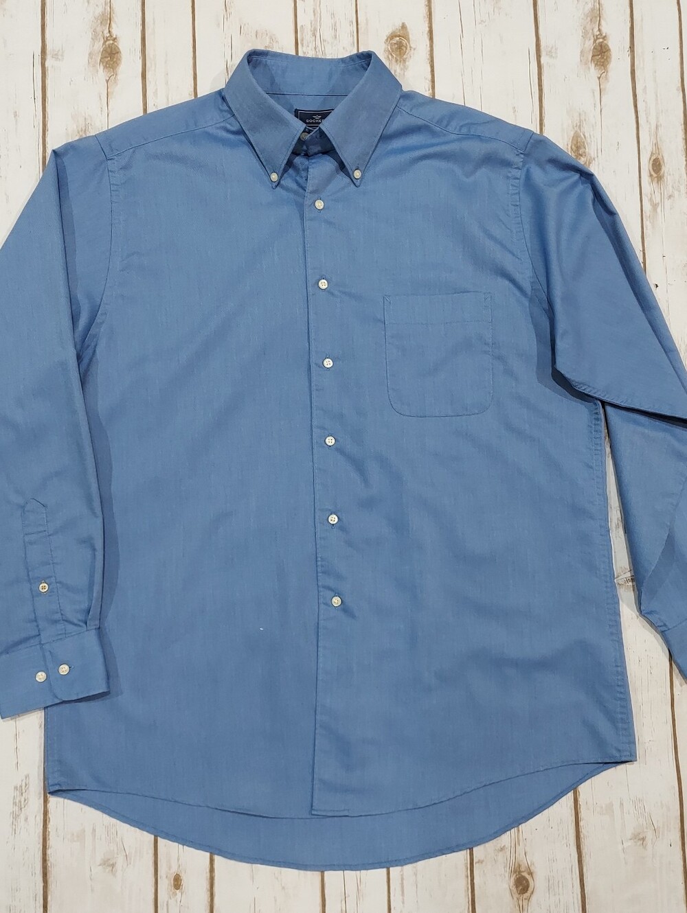 Dockers Blue Collared Wrinkle Free Button Down Shirt Men's L Denim Look